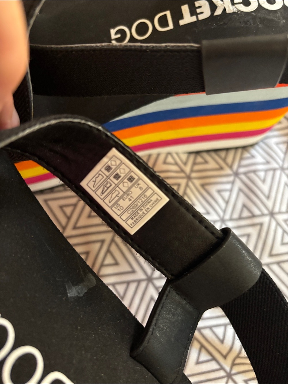 Rocket Dog Black Platform Sandals with Multicolor Rainbow Stripes - Picture 8 of 9